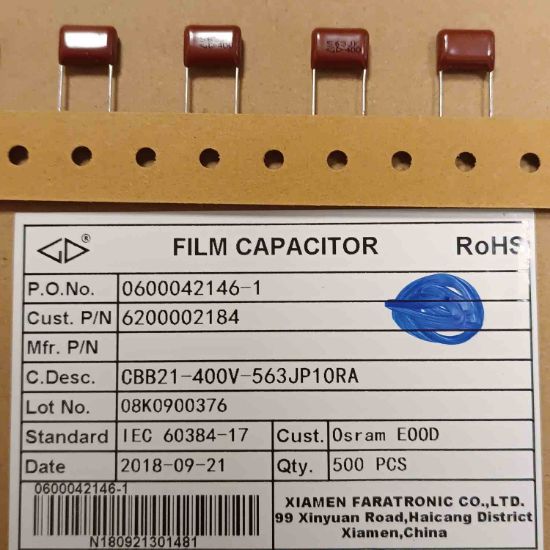 CBB21-400V-563JP10RA 56NF 400V 10mm DAMLA XIAMEN POLYESTER KONDANSATÖR resmi