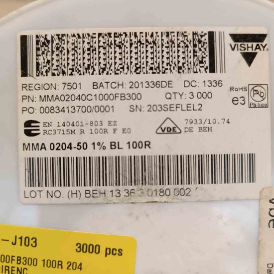 MMA02040C1000FB300 100R 204 VISHAY SMD DİRENÇ resmi