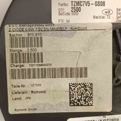 TZMC7V5GS08 7.5V 0.5W VISHAY ZENER DİYOT resmi