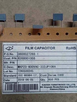 MKP23-600VAC-332JP10RA 3.3NF 600VAC XIAMEN POLYESTER KONDANSATÖR resmi