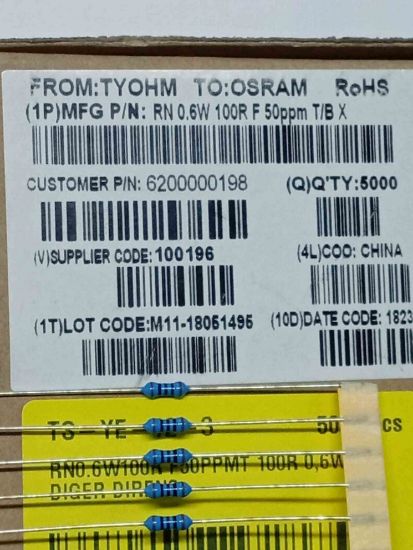 RN0.6W100R F50PPMT 100R 0,6W DİRENÇ resmi