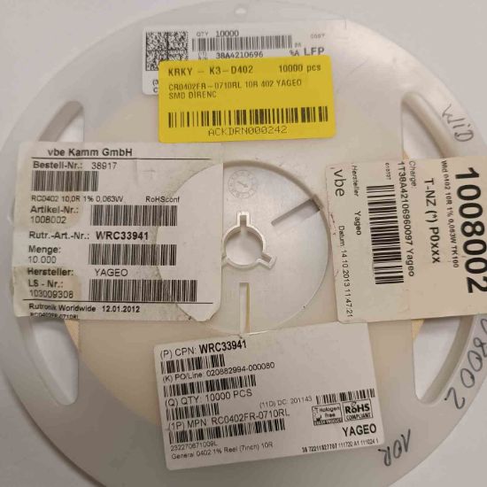 CR0402FR-0710RL 10R 402 YAGEO SMD DİRENÇ resmi