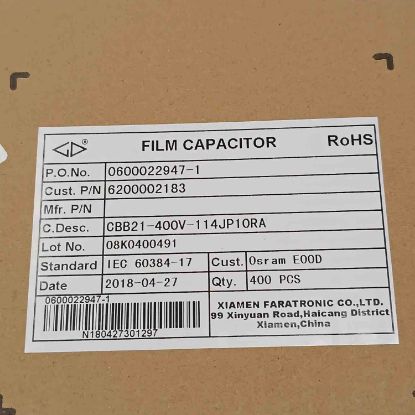 CBB21-400V-114JP10RA 110NF 400V 10mm DAMLA XIAMEN POLYESTER KONDANSATÖR resmi