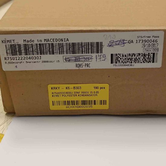 R75UI22204030J 22NF 2000V 15 0.05 KEMET POLYESTER KONDANSATÖR resmi