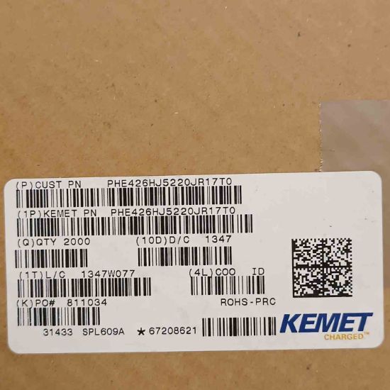 PHE426HJ5220JR17T0 22NF 250V 5 0.05 KEMET POLYESTER KONDANSATÖR resmi