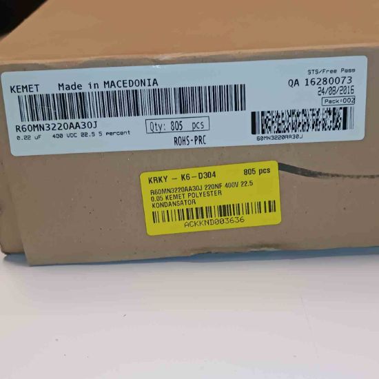 R60MN3220AA30J 220NF 400V 22.5 0.05 KEMET POLYESTER KONDANSATÖR resmi