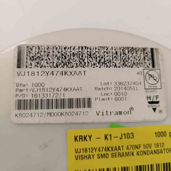 VJ1812Y474KXAAT 470NF 50V 1812 VISHAY SMD SERAMİK KONDANSATÖR resmi