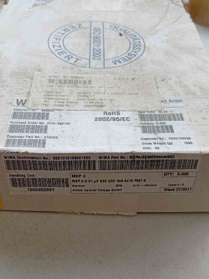 MKP4J021002B00M88D 10NF 630V 7.5mm WIMA POLYESTER KONDANSATÖR resmi