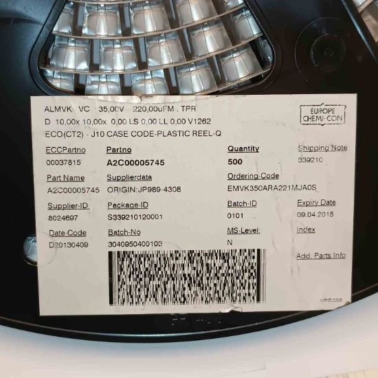 EMVK350ARA221MJAOS 220MF 35V 10x10 NIPPON SMD KONDANSATÖR resmi