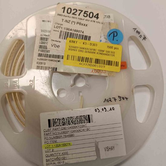 VJ0603Y104KXACW1BC 100NF 50V 603 VISHAY SMD SERAMİK KONDANSATÖR resmi