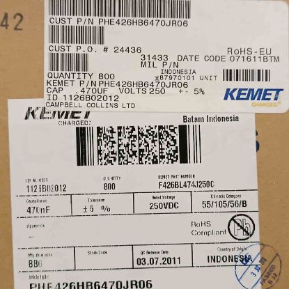 PHE426HB6470JR06 470NF 250V 15 0.05 KEMET POLYESTER KONDANSATÖR resmi