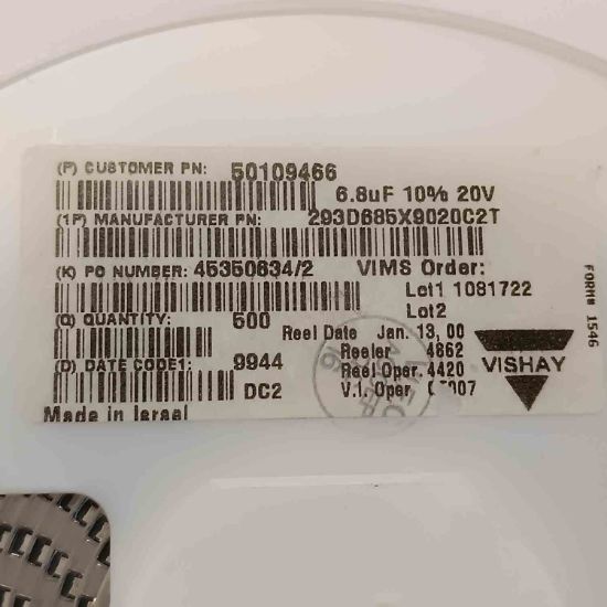 293D685X9020C2T 6.8MF 20V D VISHAY TANTAL KONDANSATÖR resmi