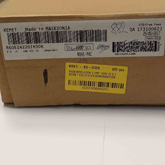 R60EI4220JH30K 2.2MF 100V 15 0.1 KEMET POLYESTER KONDANSATÖR resmi