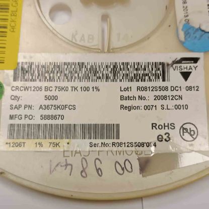 CRCW1206BC75K0TK100 75K 1206 VISHAY SMD DİRENÇ resmi