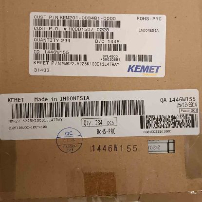 MMK22.5225K100D13L4TRAY 2.2MF 100V 22.5 0.1 KEMET POLYESTER KONDANSATÖR resmi