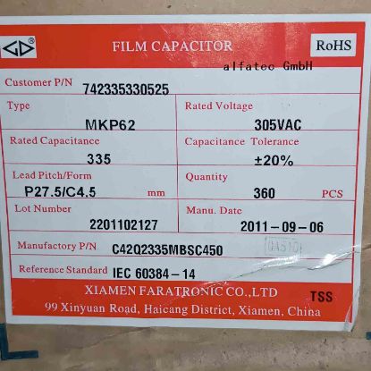 C42Q2335MBSC450 3.3MF 305VAC 27.5mm POLYESTER KONDANSATÖR resmi