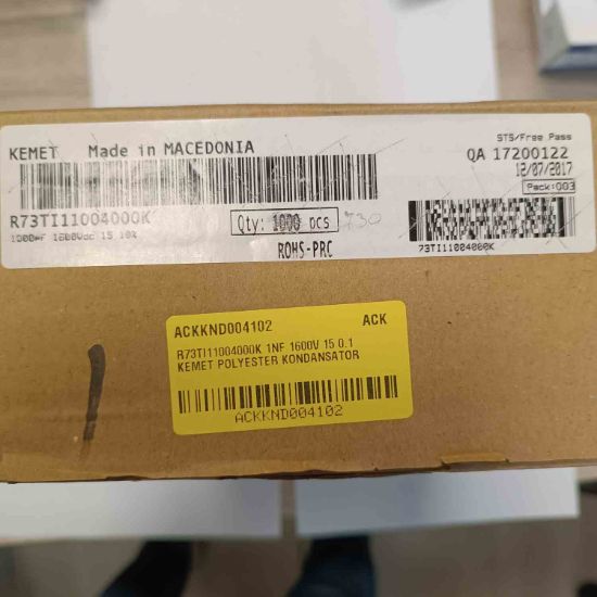 R73TI11004000K 1NF 1600V 15 0.1 KEMET POLYESTER KONDANSATÖR resmi