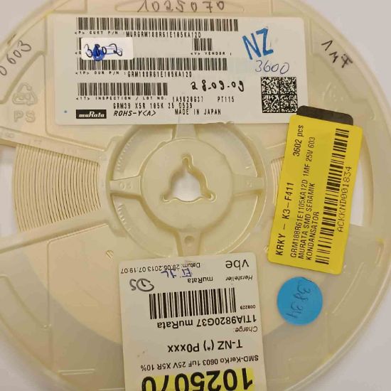 GRM188R61E1105KA12D 1MF 25V 603 MURATA SMD SERAMİK KONDANSATÖR resmi