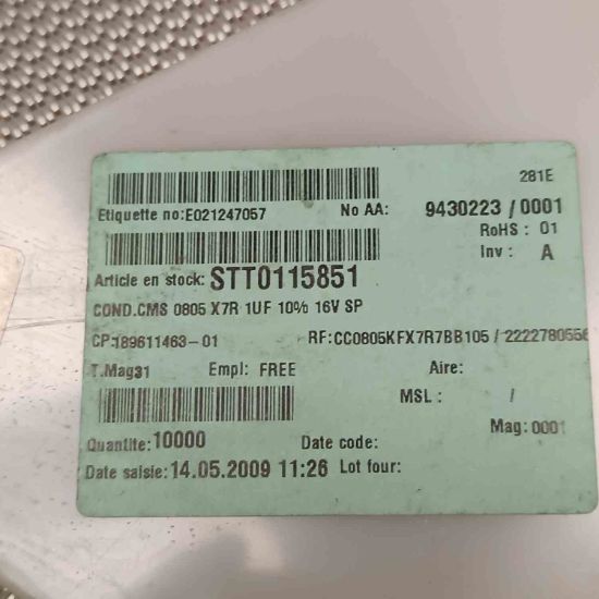 C0805KFX7R7BB105 1MF 16V 805 SMD SERAMİK KONDANSATÖR resmi