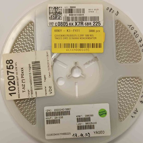 C0805KKX7R6BB225 2.2MF 10V 805 YAGEO SMD SERAMİK KONDANSATÖR resmi