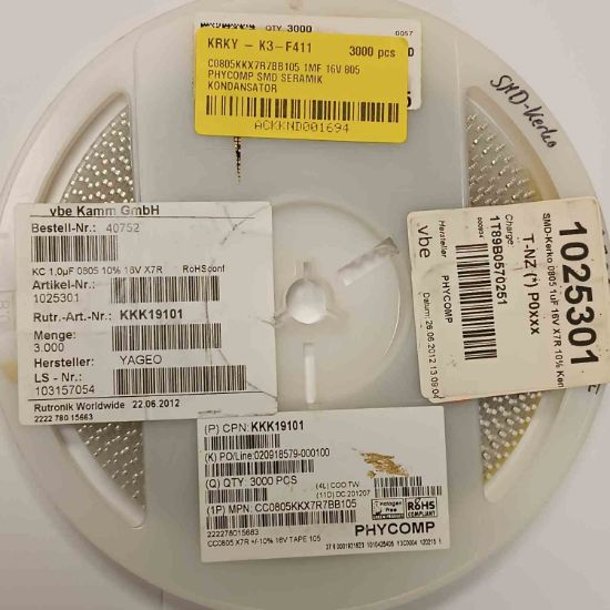 C0805KKX7R7BB105 1MF 16V 805 PHYCOMP SMD SERAMİK KONDANSATÖR resmi