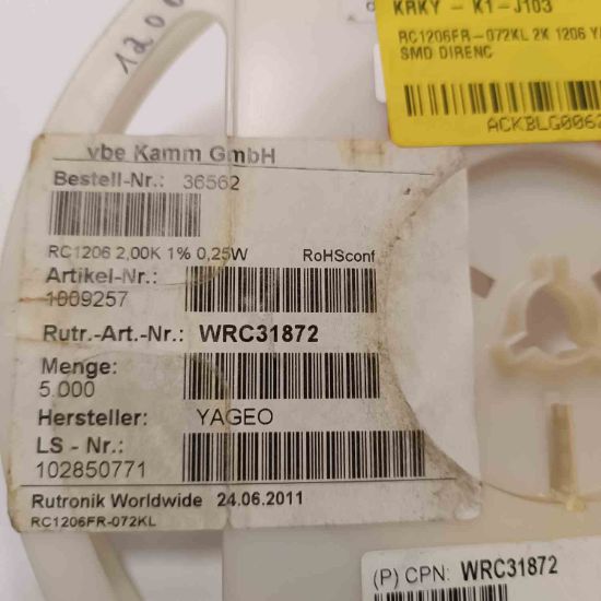 RC1206FR-072KL 2K 1206 YAGEO SMD DİRENÇ resmi