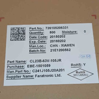 C241J105J20A201 1MF 63V 5mm FARATRONIC POLYESTER KONDANSATÖR resmi