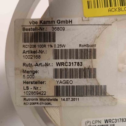 RC1206FR-07100R 100R 1206 YAGEO SMD DİRENÇ resmi