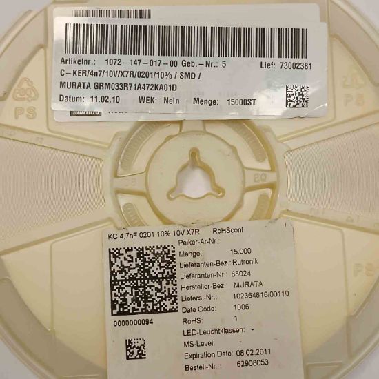 GRM033R71A472KA010 4.7NF 10V 603 SMD SERAMİK KONDANSATÖR resmi