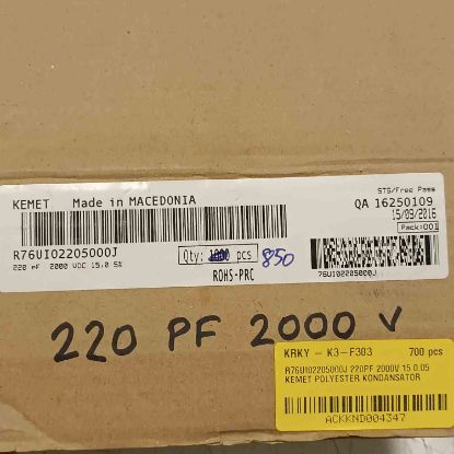 R76UI02205000J 220PF 2000V 15 0.05 KEMET POLYESTER KONDANSATÖR resmi