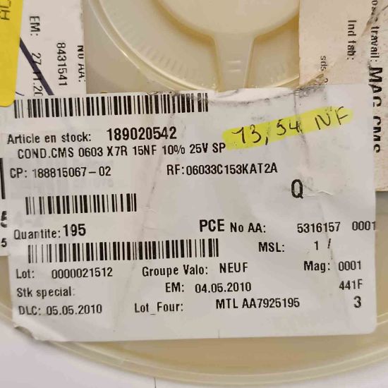 06033C153KAT2A 15NF 25V 603 SMD SERAMİK KONDANSATÖR resmi