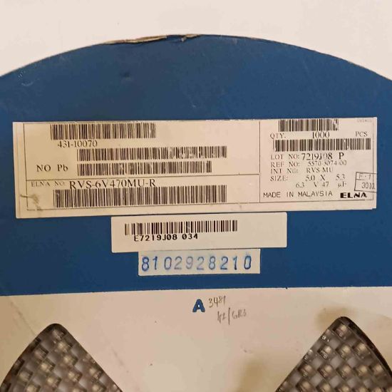 RVS-6V470MU-R 47MF 6.3V 5x5.3 ELNA SMD KONDANSATÖR resmi