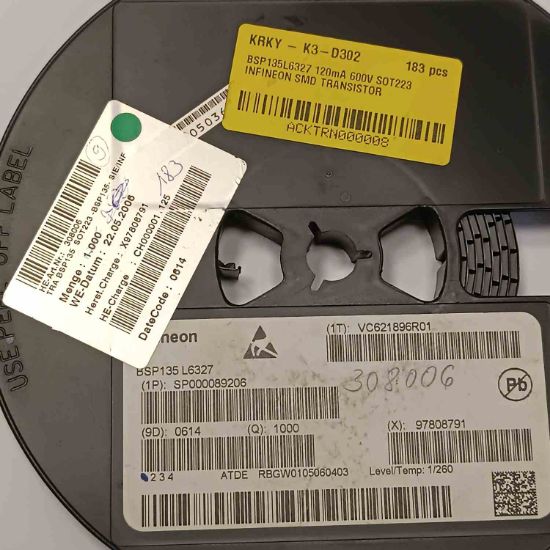 BSP135L6327 120mA 600V SOT223 INFINEON SMD TRANSİSTÖR resmi