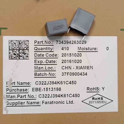 C322J394K61C450 390NF 630V 15mm POLYESTER KONDANSATÖR resmi