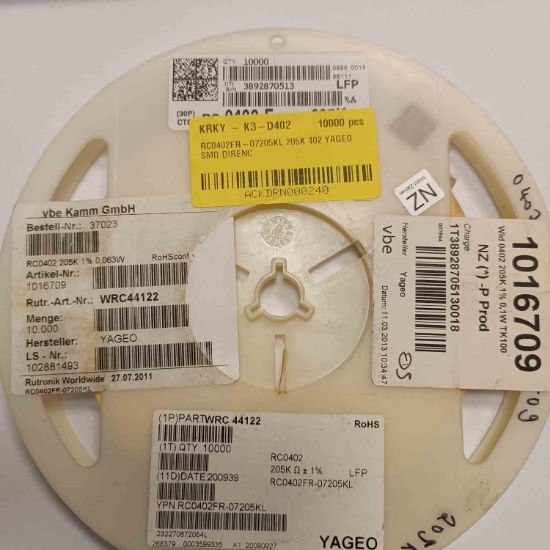 RC0402FR-07205KL 205K 402 YAGEO SMD DİRENÇ resmi