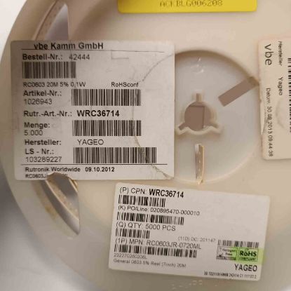 RC0603JR-0720M 20M 603 YAGEO SMD DİRENÇ resmi