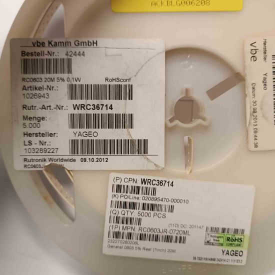 RC0603JR-0720M 20M 603 YAGEO SMD DİRENÇ resmi