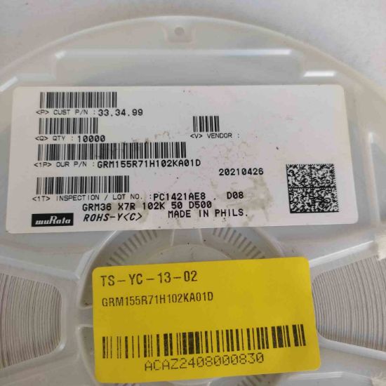 GRM155R71H102KA01D 1000 pF 50 VDC 10% 0402 X7R resmi