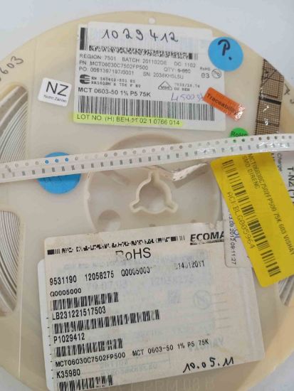 MCT06030C7502FP500 75K 603 VISHAY SMD DİRENÇ resmi